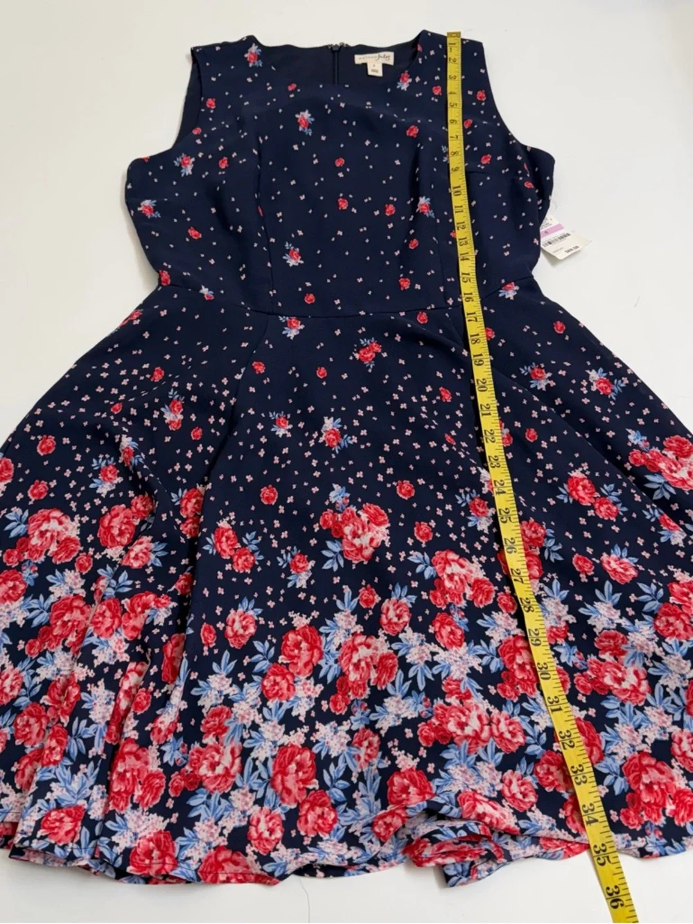 Maison Jules Floral Fit & Flair Dress Navy Rose Print Size 6 NWT